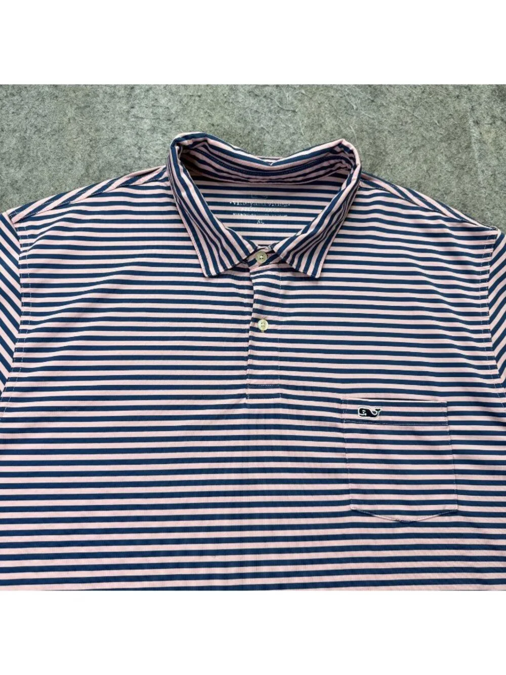 Vineyard Vines Performance Polo Shirt Men XL Pink Blue Striped Stretch